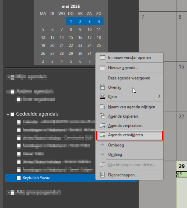 Verwijderen via gedeeld account