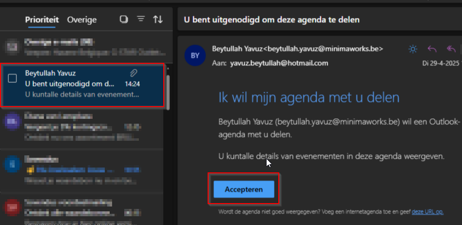 Outlook Web acceptatie